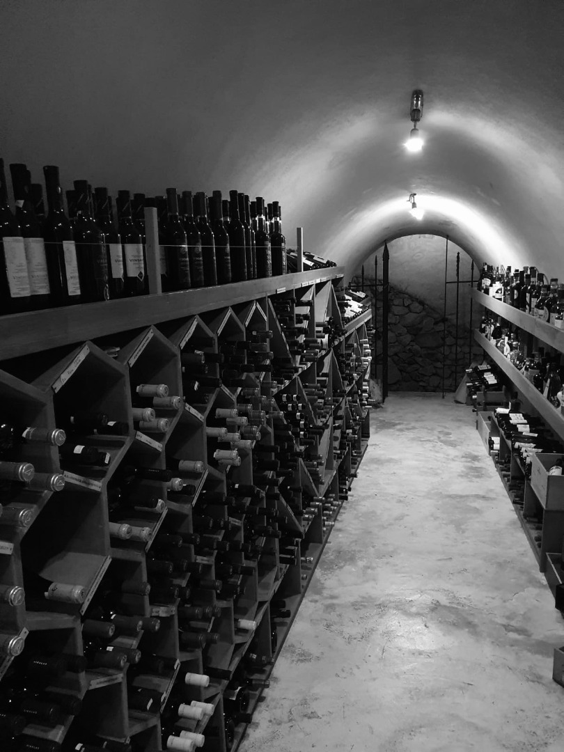 Atmospheric wine cellar with barrels